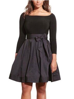 NWT Lauren Ralph Lauren Black Fit & Flare Taffeta Dress Plus Size 22W